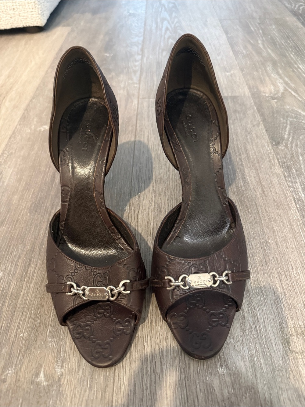 Gucci Brown Guccissima  Open-Toe Leather Heels with Horsebit Accent